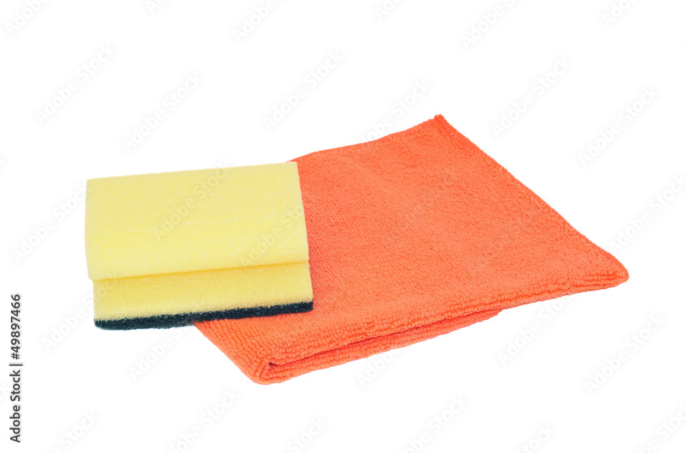 Sponge and microfiber serviette isolated on white Sponge and microfiber serviette isolated on white