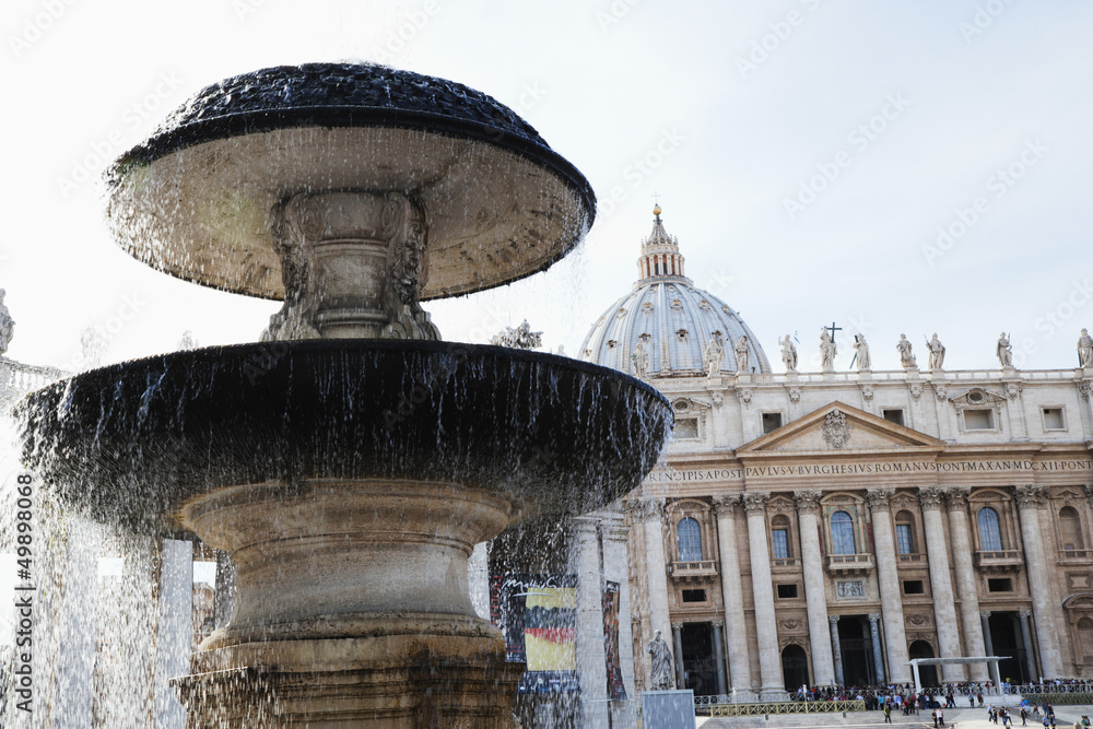 Fountain with a basilica in the background, Vatican City