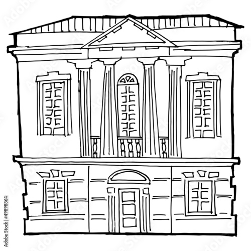 hand drawn, vector, sketch image of house in classical style