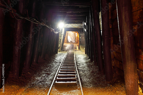 Mine railway in undergroud photo