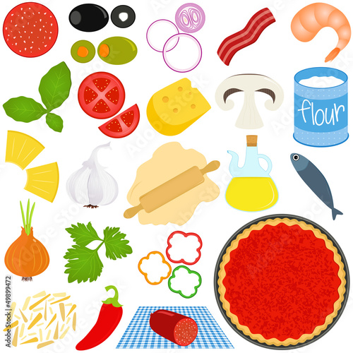 Vector Icons of Ingredients of make Pizza