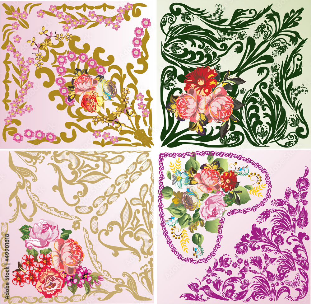 set of four rose floral square decorations