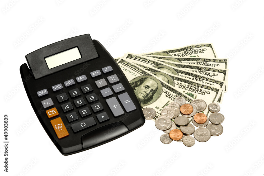 Calculator With Lots Of Money XXXL Isolated Calculator With Lots Of Money XXXL Isolated