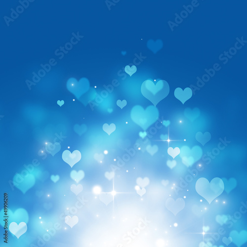 Rising Hearts on Blue Background