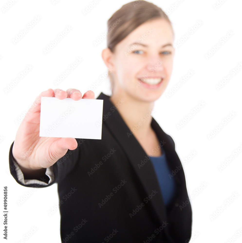 Young attractive business woman holdin a blank card Young attractive business woman holdin a blank card