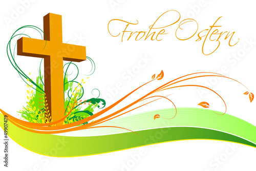 Frohe Ostern Floral mit einem Kreuz