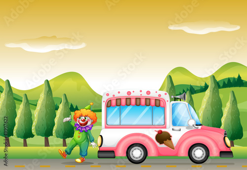 The clown and the pink icecream bus