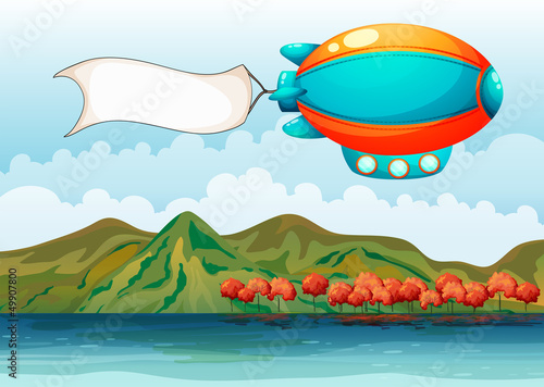 The empty banner carried by the colorful airship