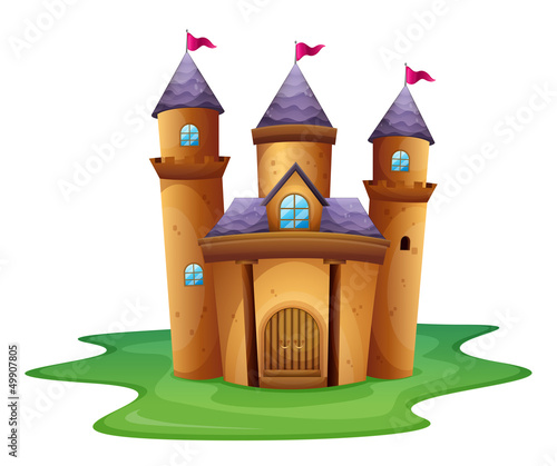 A castle with three flags