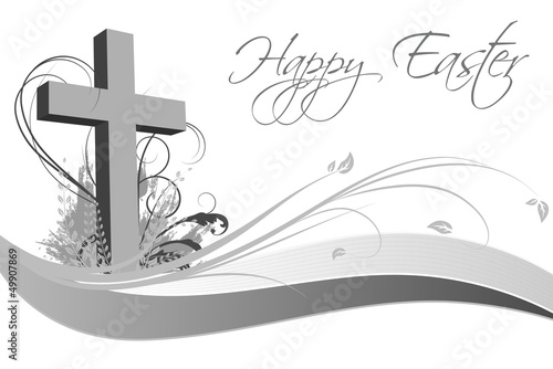 Frohe Ostern Floral mit einem Kreuz
