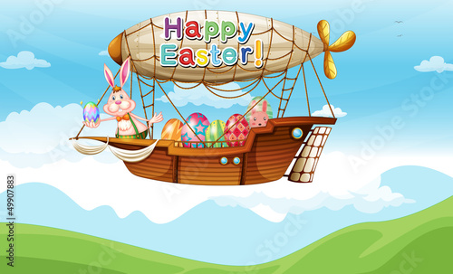 An aircraft with a bunny and easter eggs
