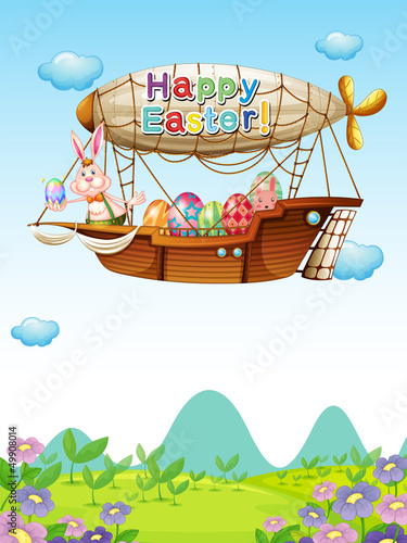 Happy easter greeting in the sky