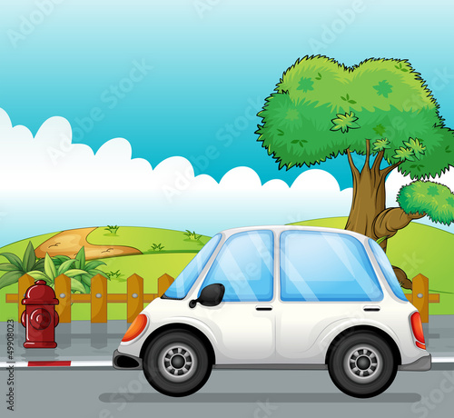 A white car along the street