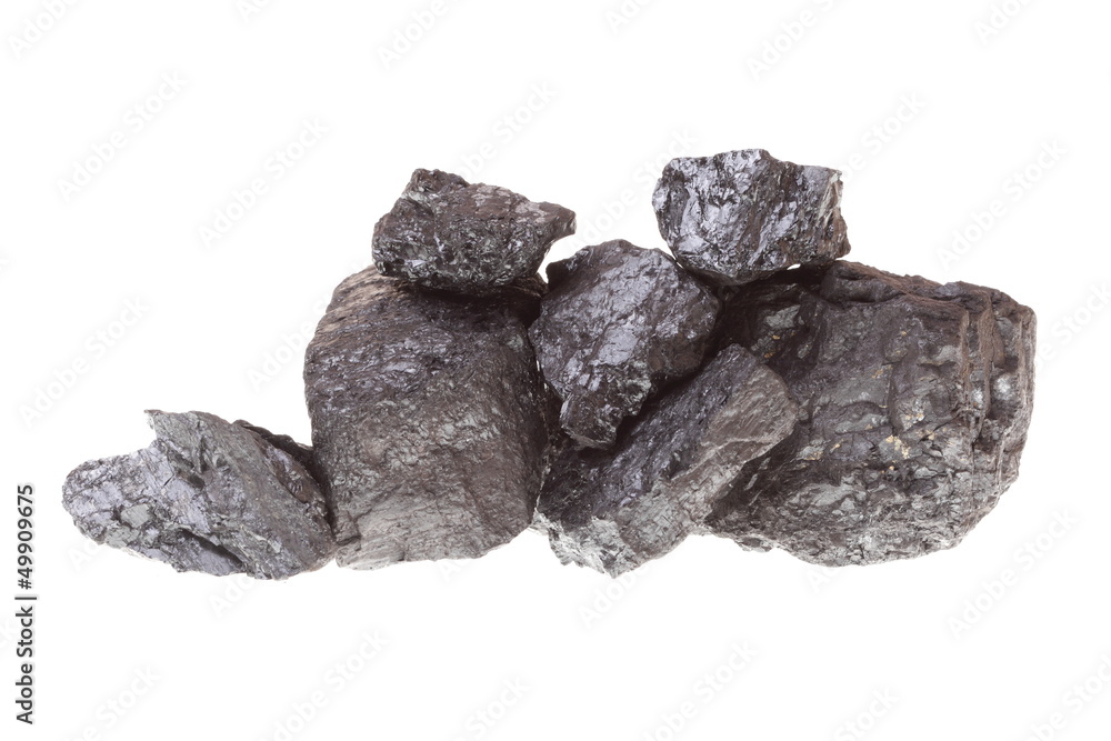 Fototapeta premium Pieces of coal isolated on white background