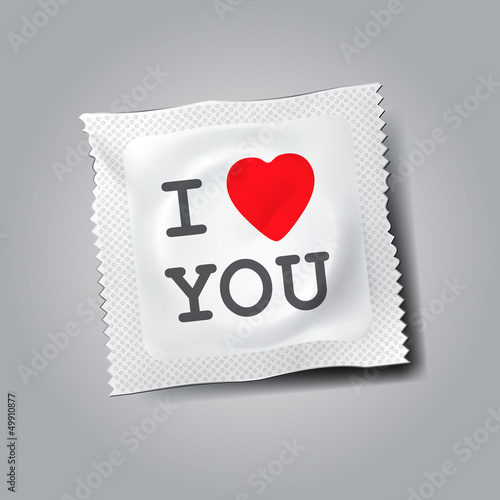 Condom with text I love you, vector Eps10 illustration.