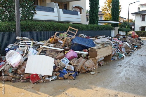 rubble and object and ruined by the flood throw in the middle of