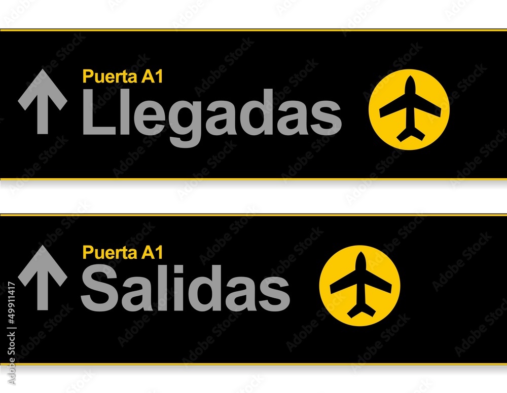 Obraz premium Arrival and departures airport signs in Spanish