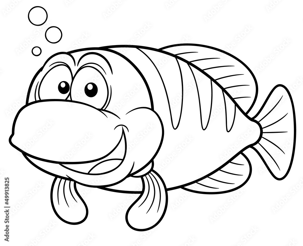 illustration of Cartoon fish - Coloring book illustration of Cartoon fish - Coloring book