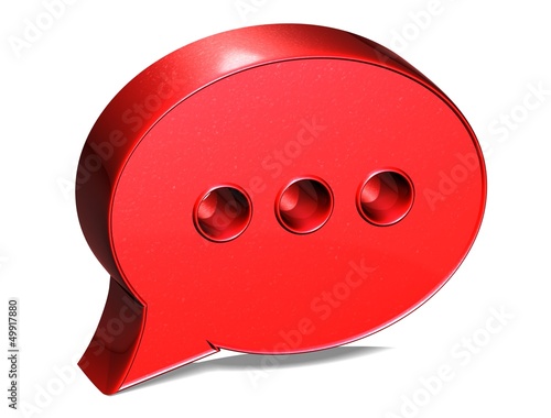 3D Speech Bubble Red Sign on white background photo