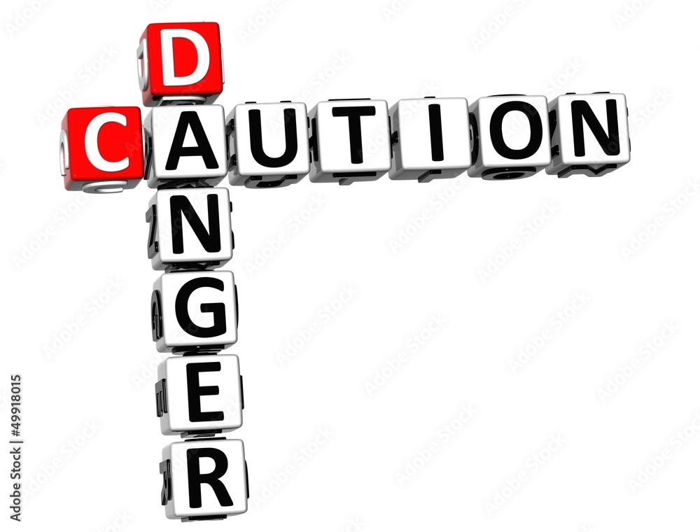 3D Caution Danger Crossword on white background 3D Caution Danger Crossword on white background