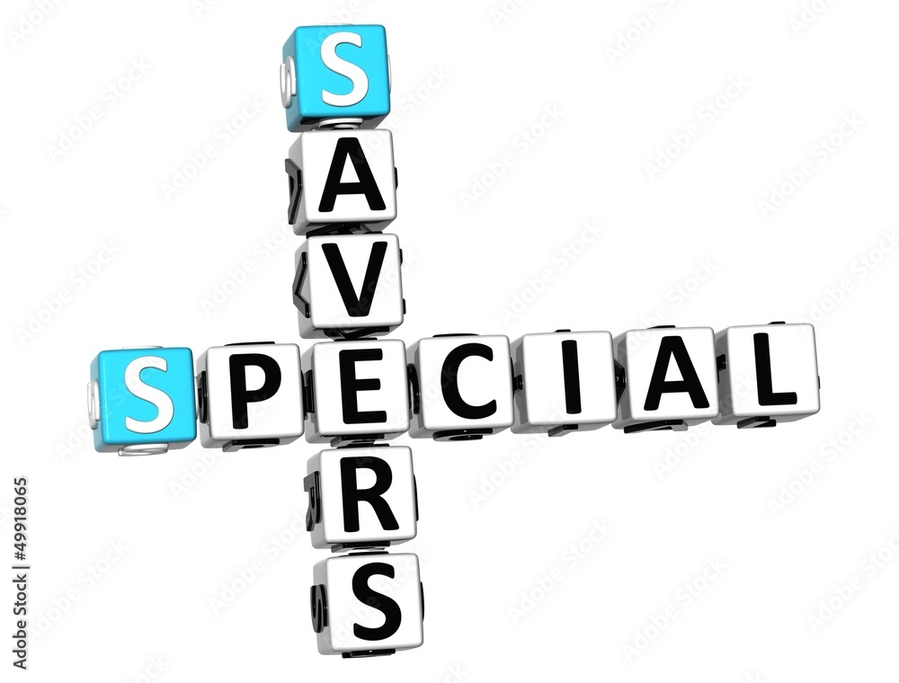 3D Special Savers Crossword on white background 3D Special Savers Crossword on white background