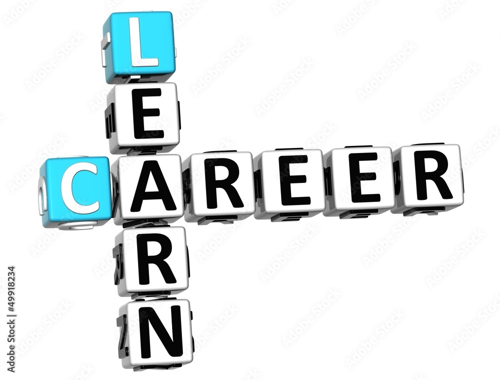 3D Learn Career Crossword on white background 3D Learn Career Crossword on white background