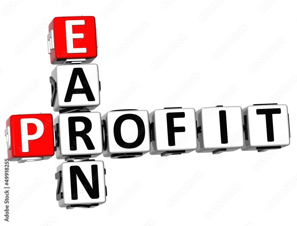 3D Earn Profit Crossword on white background 3D Earn Profit Crossword on white background