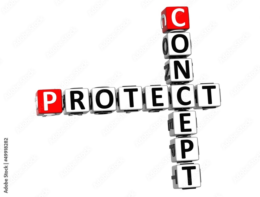 3D Concept Protect Crossword on white background 3D Concept Protect Crossword on white background