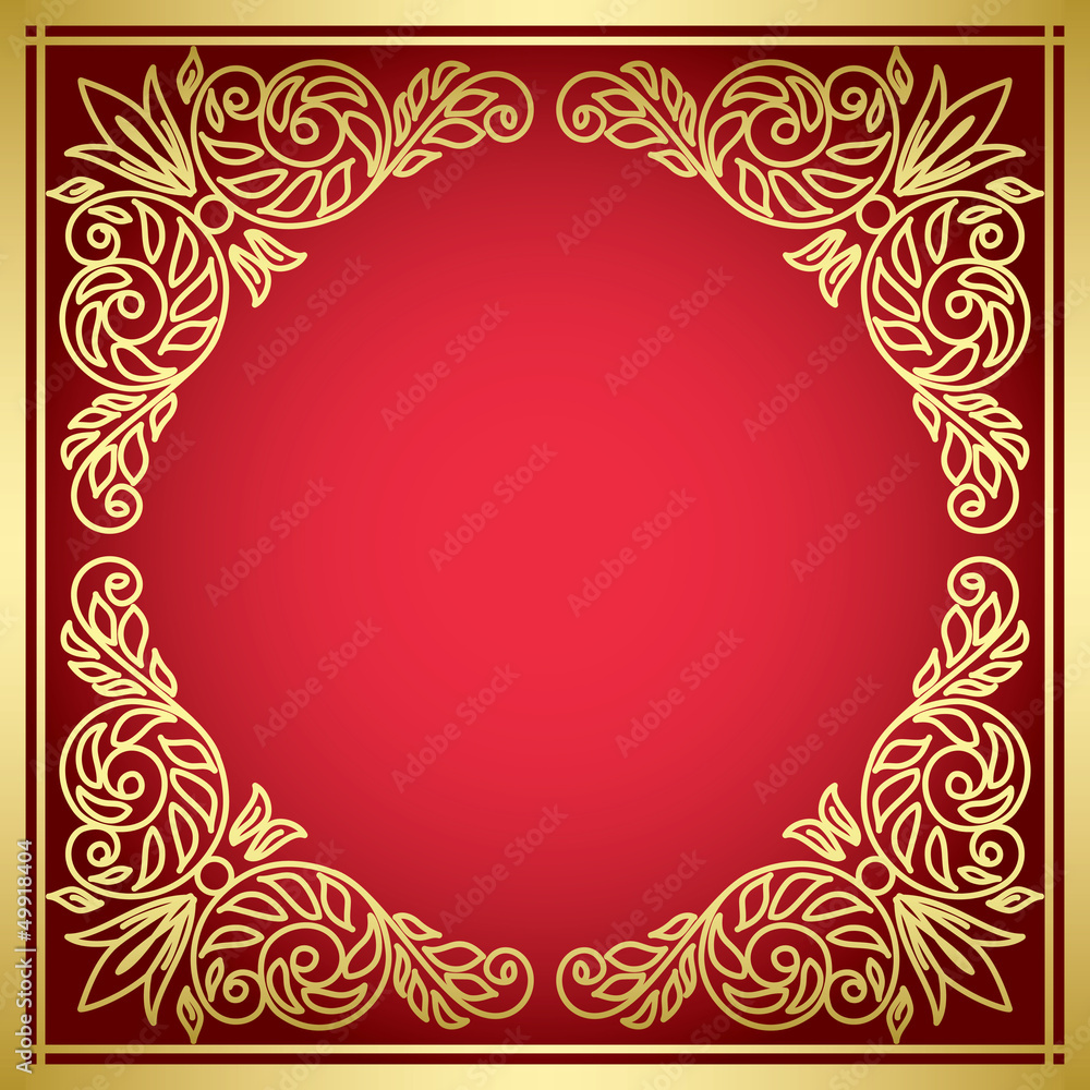 decorative red card with golden frame  - vector