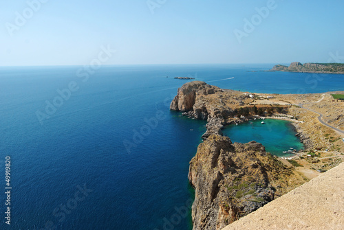 View of Lindos St.Pauls Bay from Acropolis, Rhodes, Greeсe