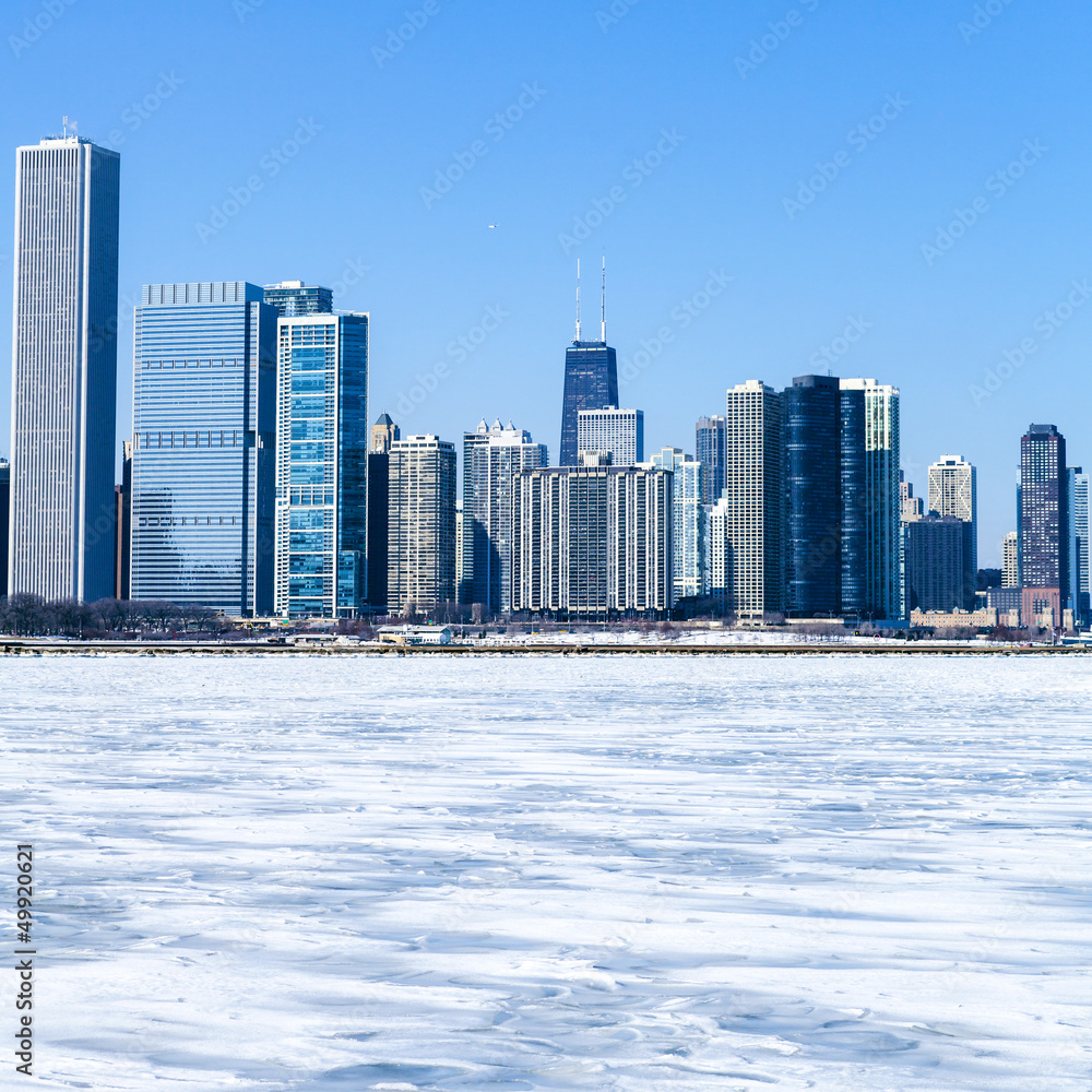 Chicago downtown in winter with clear sky