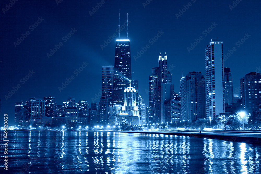 Chicago Skyline at Night Stock Photo | Adobe Stock
