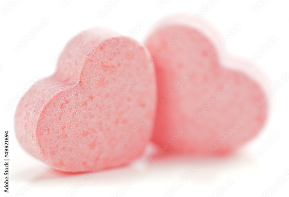 Sweet hearts shaped pink Sugar Pills. Soft Focus. Sweet hearts shaped pink Sugar Pills. Soft Focus.