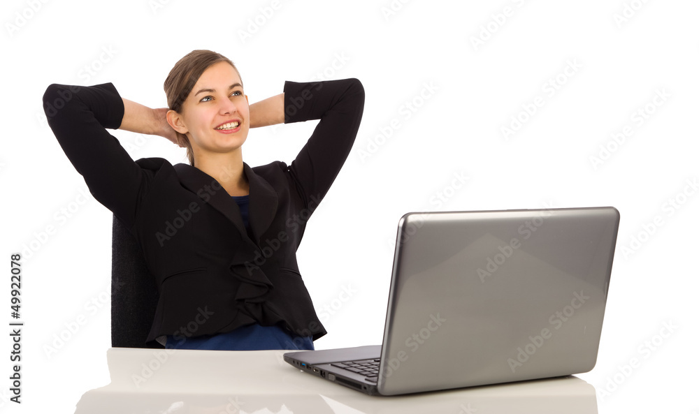 Attractive business woman smiling looking up daydreaming or thin Attractive business woman smiling looking up daydreaming or thin