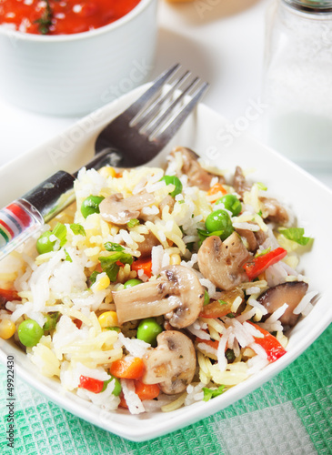 Risotto with mushrooms and vegetables