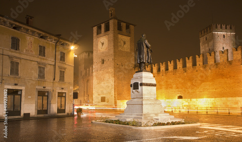 Verona - bastions of Castel Vecchio and square at night