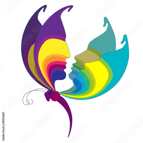 butterfly with wings in the form of male and female profiles