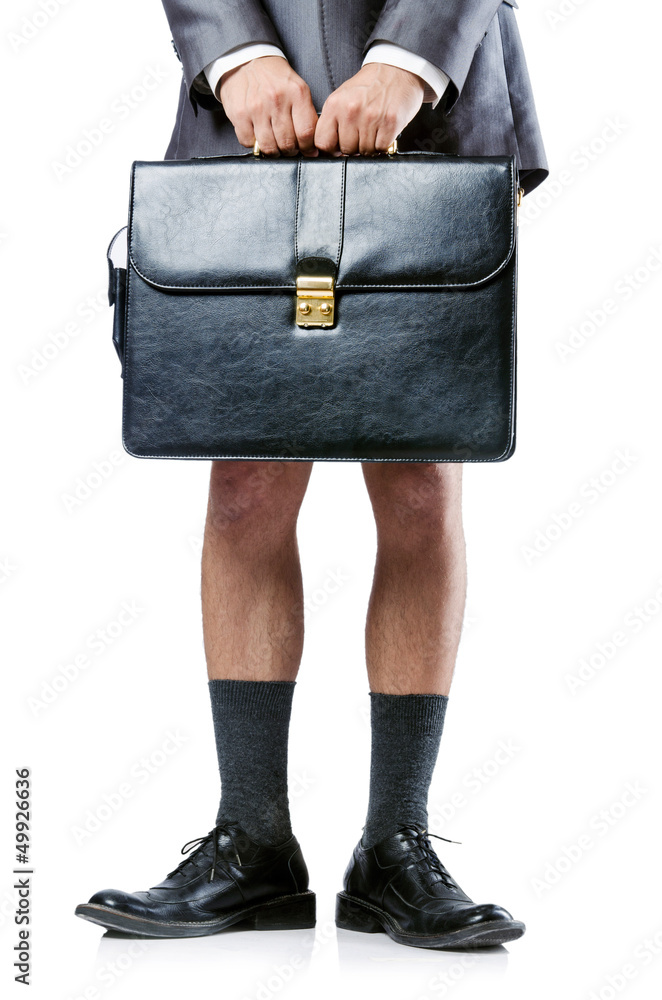 Nude businessman with briefcase on white Nude businessman with briefcase on white