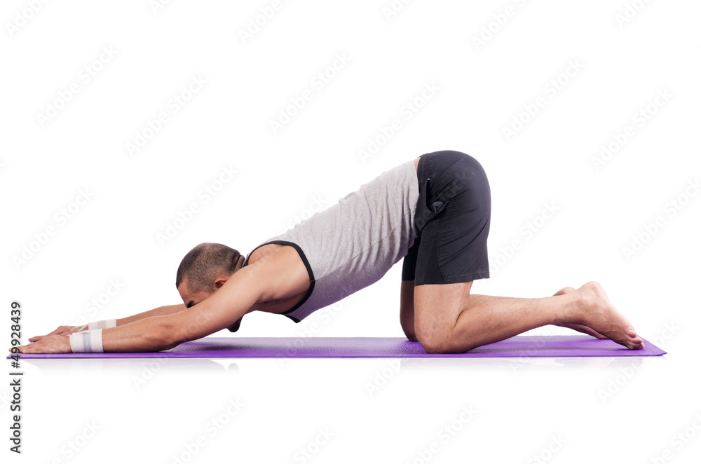 Man doing exercises on white