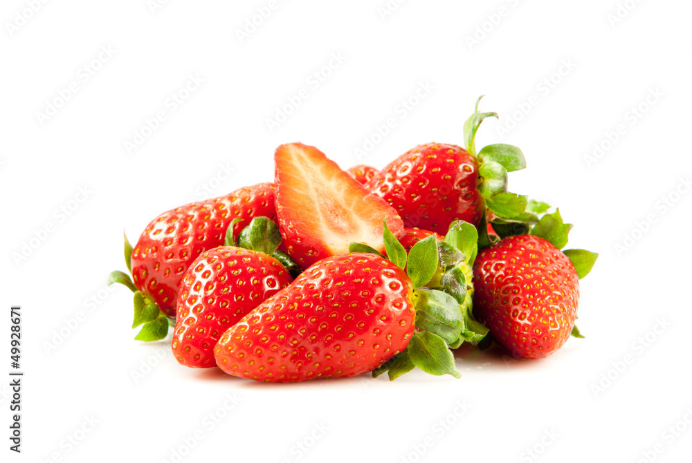 Strawberries with leaves. Isolated on a white background. Strawberries with leaves. Isolated on a white background.
