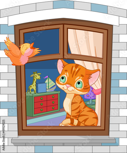 Cute kitten sitting on the window