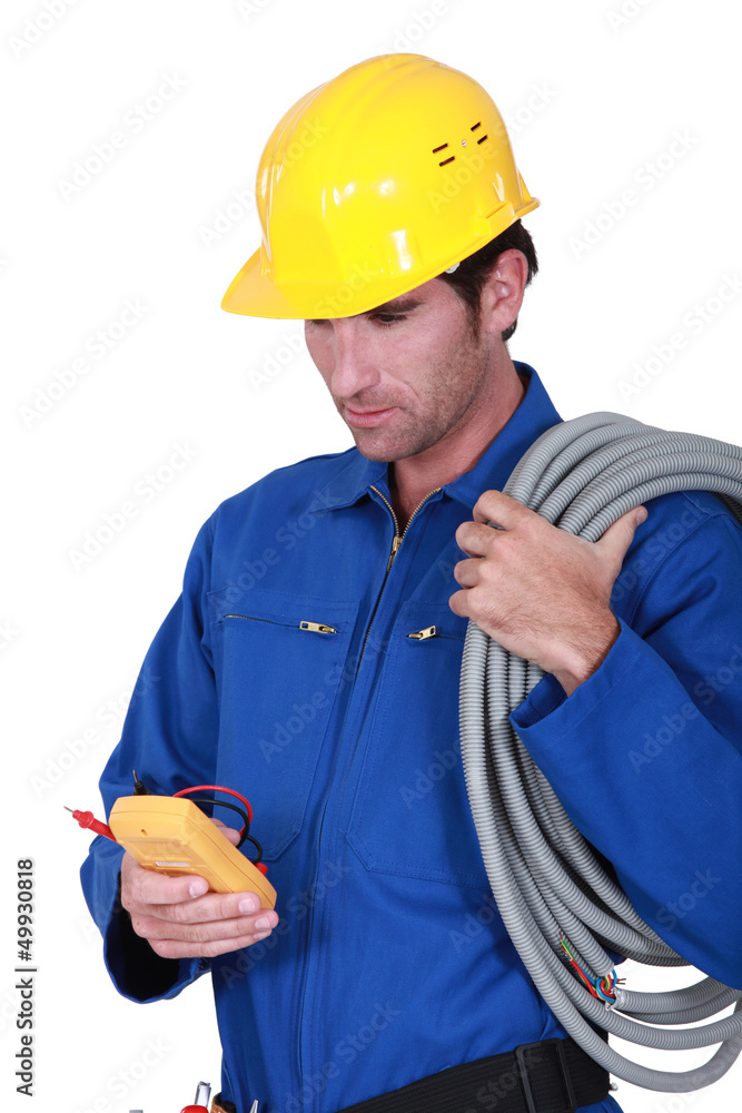 Electrician with voltmeter