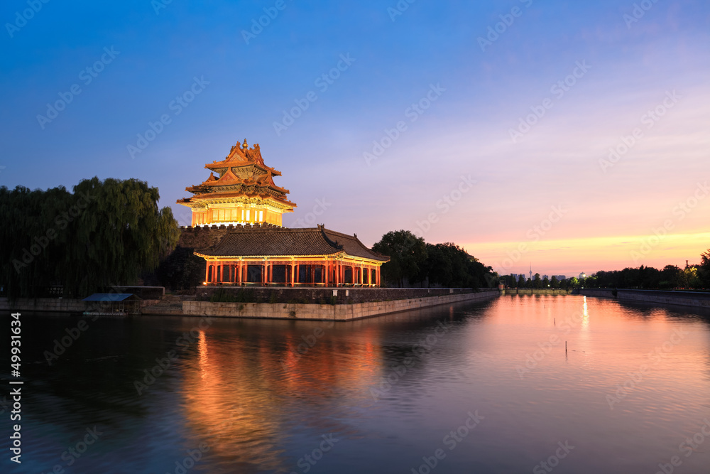 the turret of forbidden city in sunset the turret of forbidden city in sunset