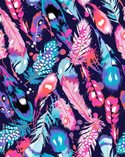 Obraz piękne pióro wektor bezszwowe tło