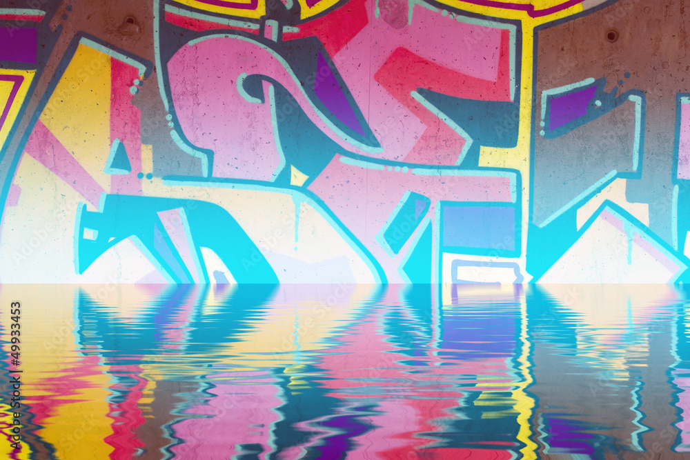 Naklejka premium Abstract colorful graffiti reflection in the water