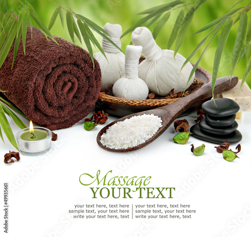 Spa massage border with towel, compress balls and bamboo #49935661