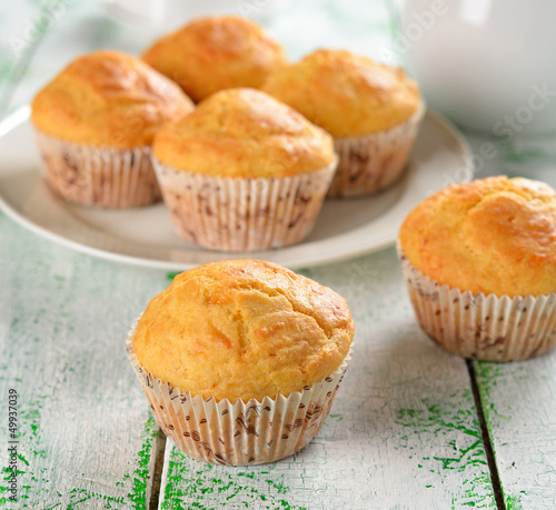 Corn muffins on a white table