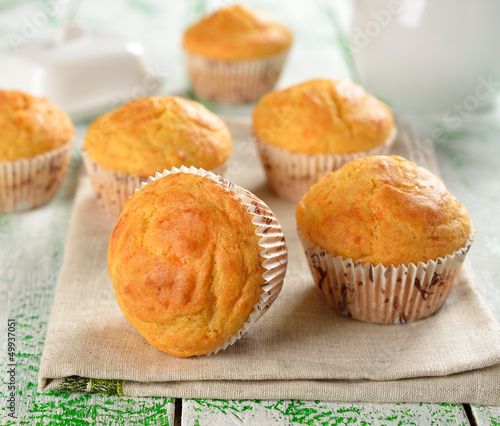 Corn muffins on a white table