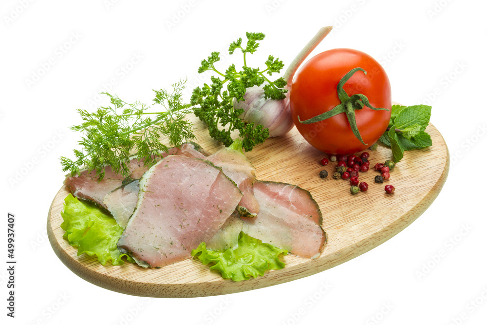 Ripe fresh ham with vegetables Ripe fresh ham with vegetables