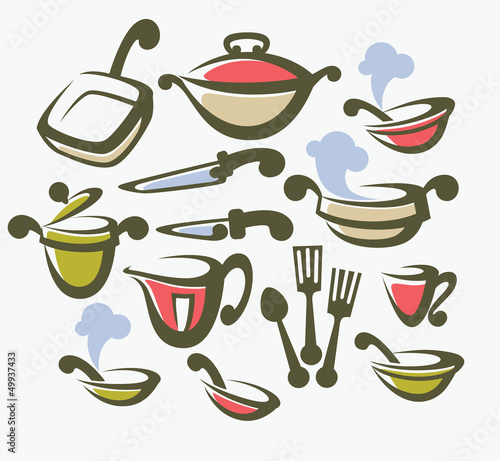 vector collection of cooking equipment, dish and food symbols